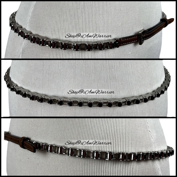 Authentic Burberry malt brown leather silver tone bicycle chain belt *iamwarrior main image 4